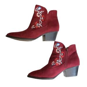 Carlos by Carlos Santana Western Ankle Boots Women's 10M Red Burgundy Floral